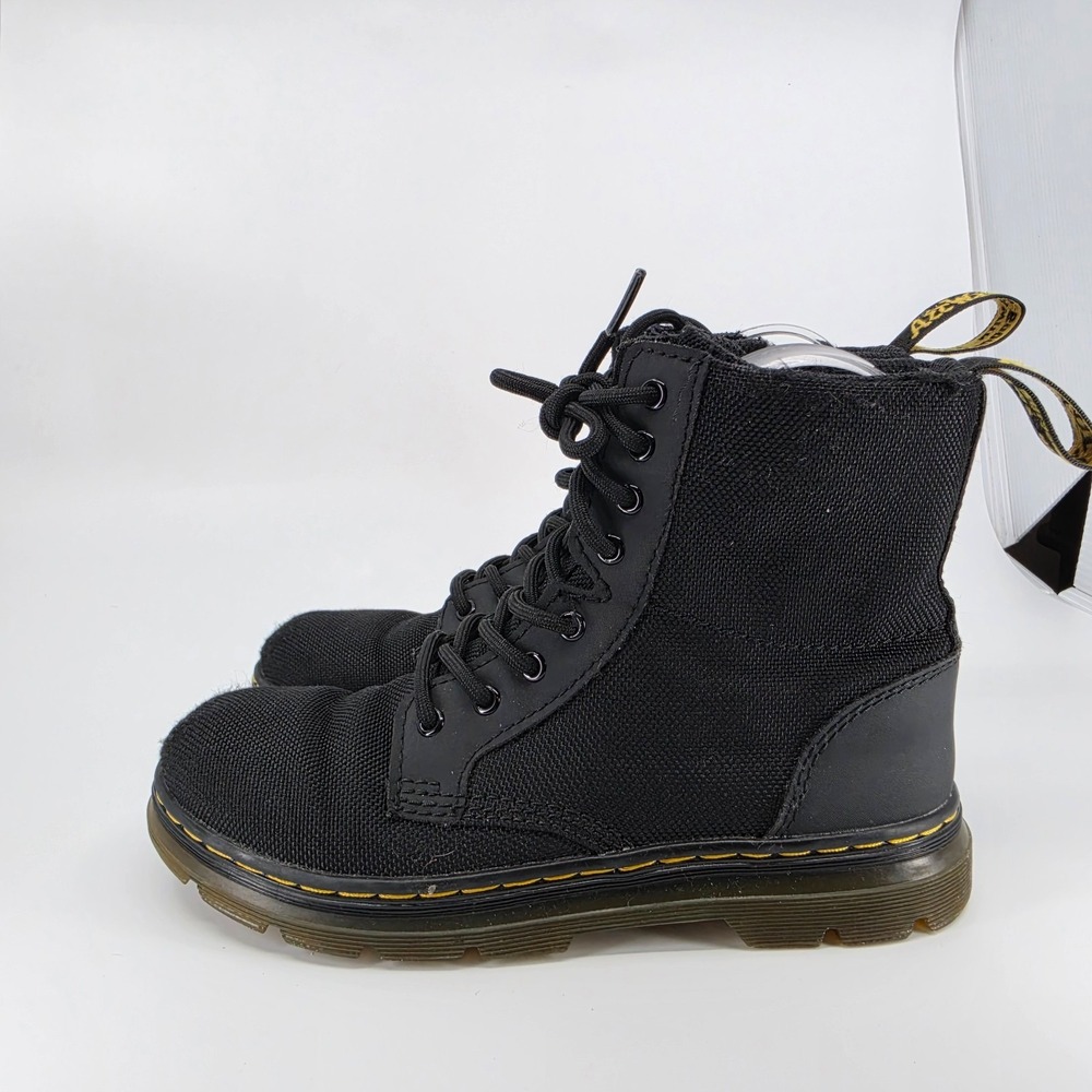 Dr. Martens Boots Kids Yousth Size 2Y Black 8 Eyelet Canvas Lace Up Combat